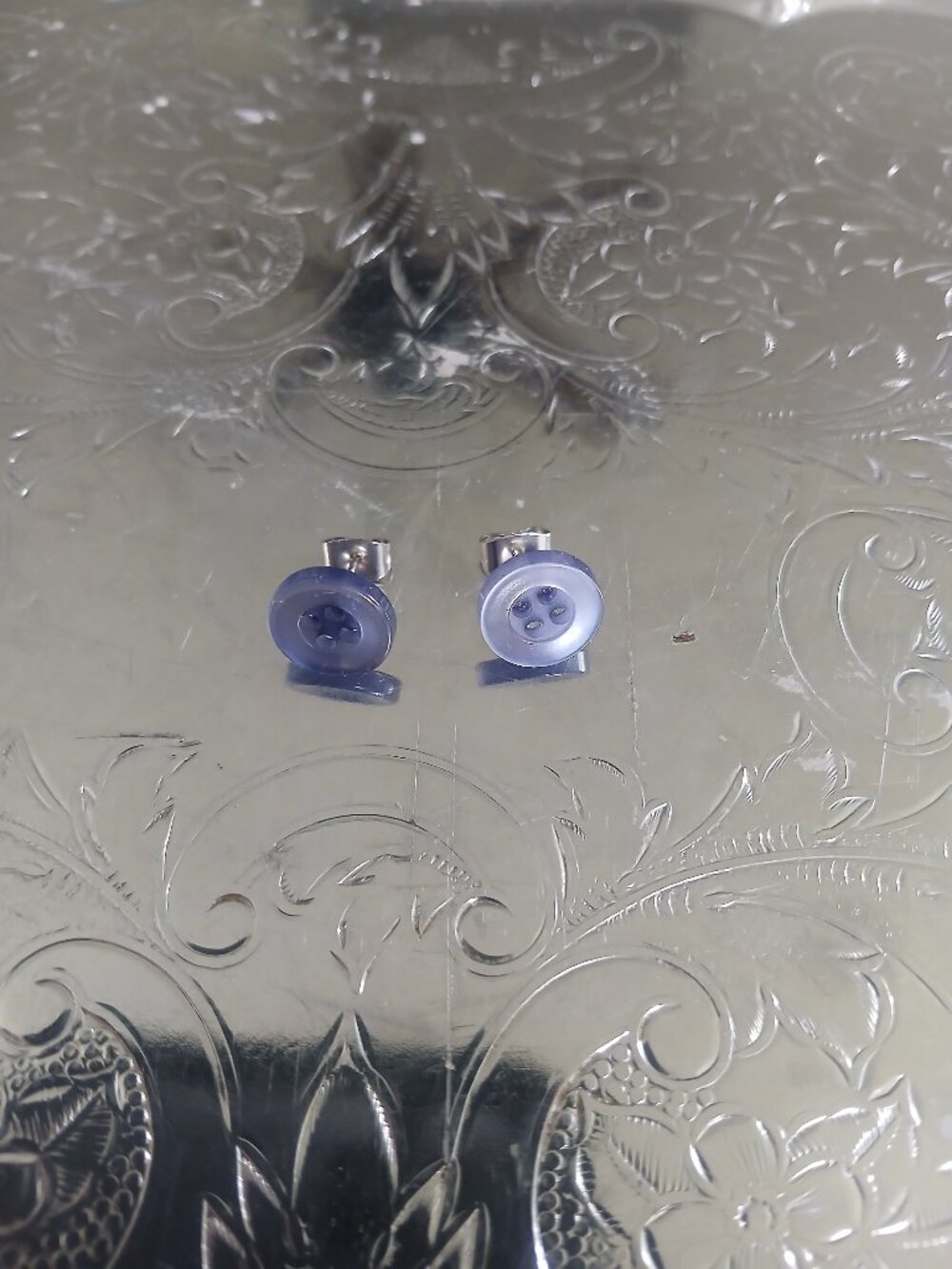 Blue Vintage Button Earrings